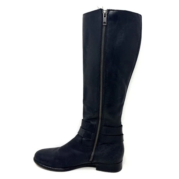 Frye Christie Tall Riding Boots Womens Sz 7.5 Black Leather 2 Buckles Equestrian - Picture 6 of 16